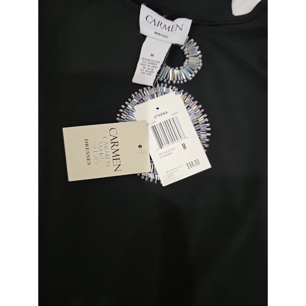 Carmen Marc Valvo Dress Size M Black Solid Sheath Below Knee Sleeveless New - Picture 13 of 13